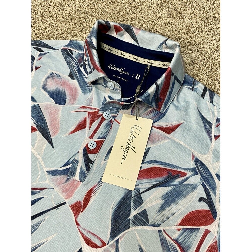 Walter Hagen Clubhouse Airbrush Birds Soft Blue Golf Polo Men's S Stretch NWT